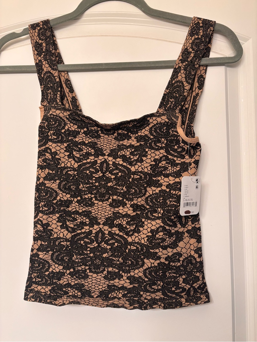 Free People intimately Lace-up Women’s  Tank Top — Black on Nude L/XL NWT